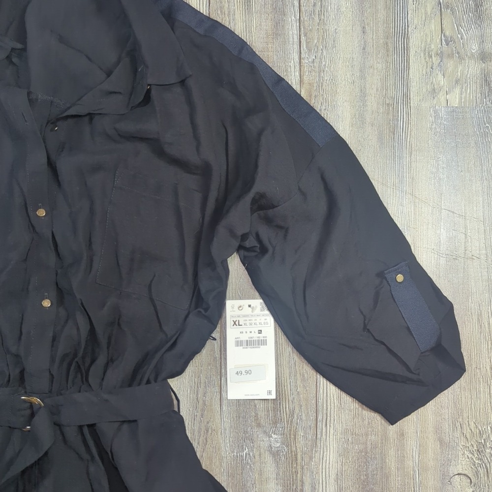 Zara Basic Shorts Romper Black 3/4 Sleeve Belted Women's Size XL NWT Summertime - Picture 4 of 14